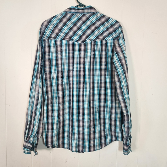 Cody James Saddle Ranch Turquoise Gray Plaid Button Down Size Large - Picture 2 of 16